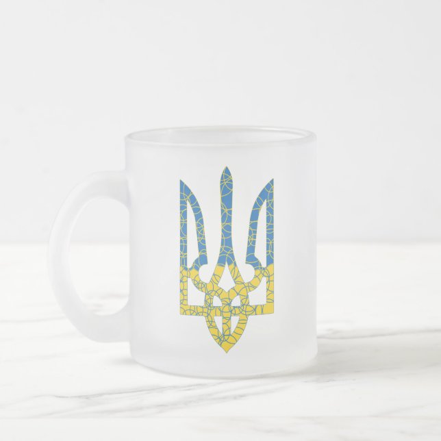 Den ukrainska tridenten texturerade flagga Ukraina Frostad Glasmugg (Vänster)