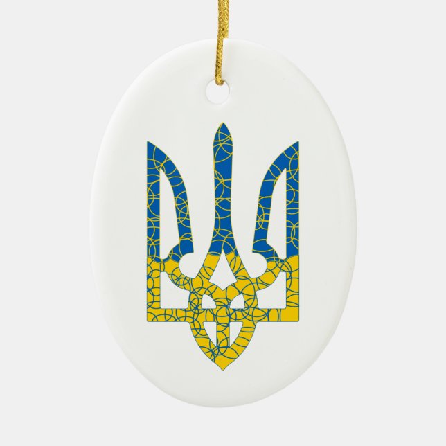 Den ukrainska tridenten texturerade flagga Ukraina Julgransprydnad Keramik (Framsidan)