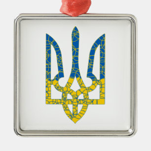 Den ukrainska tridenten texturerade flagga Ukraina Julgransprydnad Metall