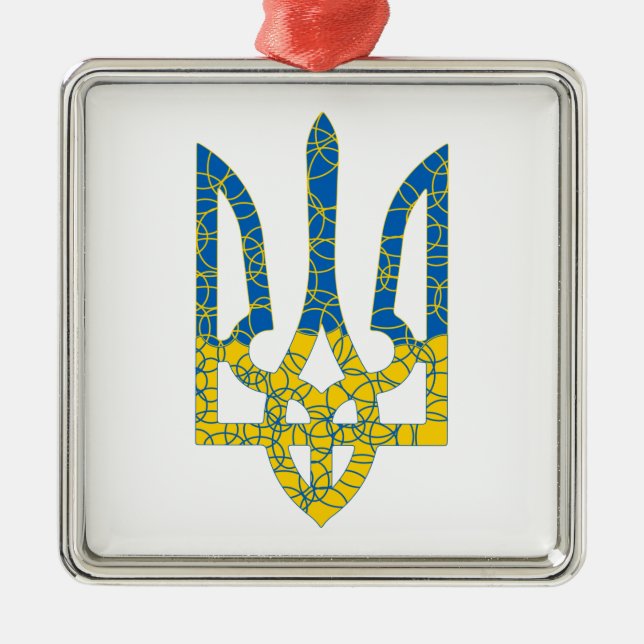 Den ukrainska tridenten texturerade flagga Ukraina Julgransprydnad Metall (Framsidan)