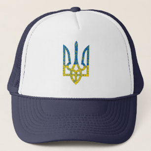 Den ukrainska tridenten texturerade flagga Ukraina Keps