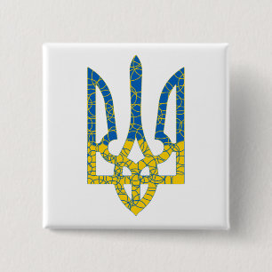 Den ukrainska tridenten texturerade flagga Ukraina Knapp