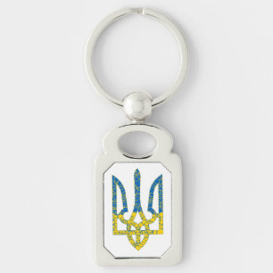 Den ukrainska tridenten texturerade flagga Ukraina Rektangulärt Silverfärgad Nyckelring
