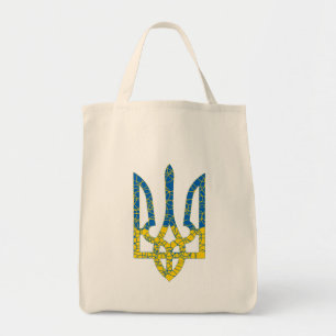 Den ukrainska tridenten texturerade flagga Ukraina Tygkasse