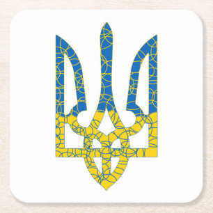 Den ukrainska tridenten texturerade flagga Ukraina Underlägg Papper Kvadrat