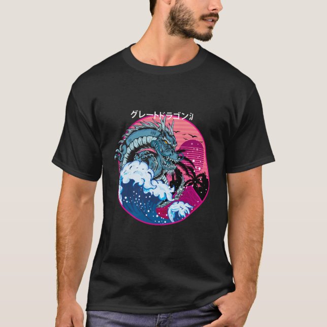 Den Underbara draken av Kanagawa - Vaporwave Geo T Shirt (Framsida)