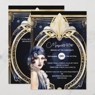 Den Underbara Gatsby Blue guld flapper-flickan 192 Inbjudningar
