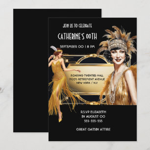 Den Underbara Gatsby flapper-flickorna svarta guld Inbjudningar