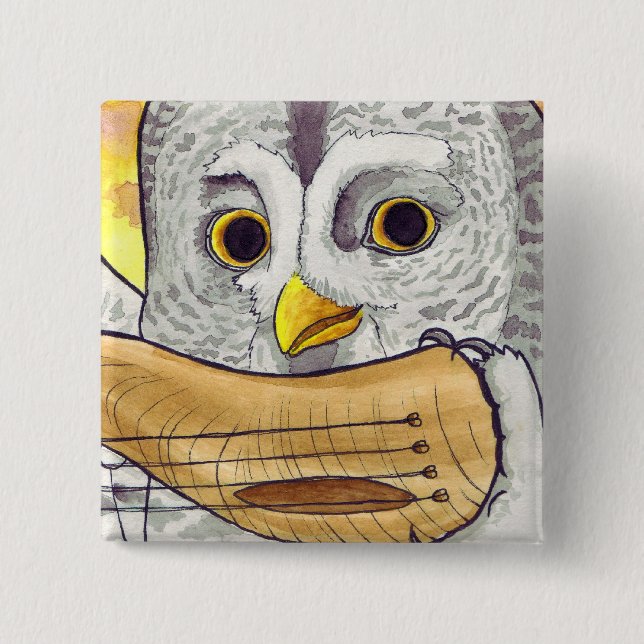 Den underbara grå färgugglan Hornlute knäppas Knapp (Framsida)