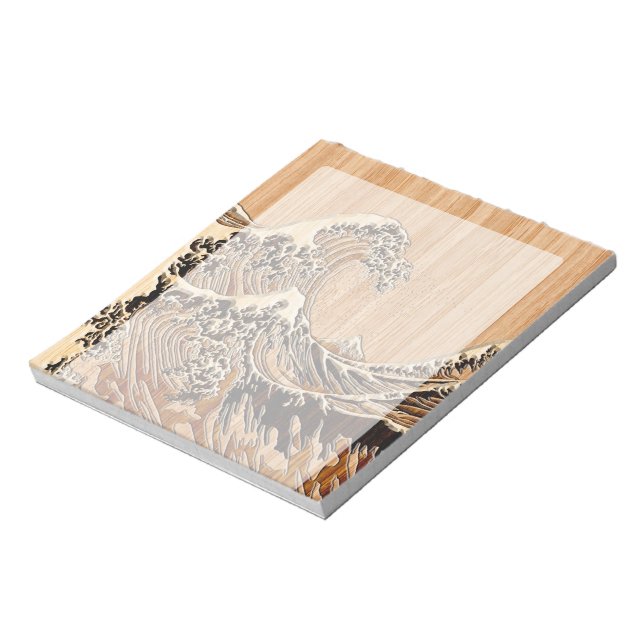 Den Underbara Hokusai-vågen Bamboo Wood Stil-accen Anteckningsblock (Roterad)
