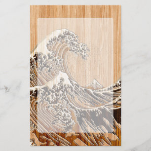 Den Underbara Hokusai-vågen Bamboo Wood Stil-accen Brevpapper