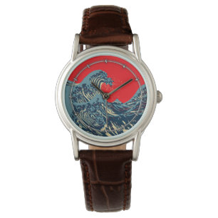 Den Underbara Hokusai-vågen i Vibrant Stil Armbandsur