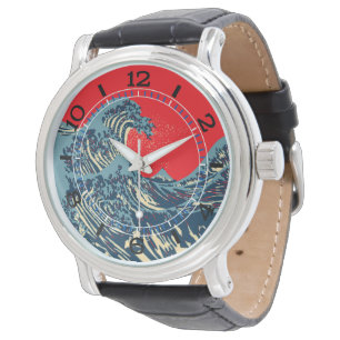 Den Underbara Hokusai-vågen i Vibrant Stil Dial Armbandsur
