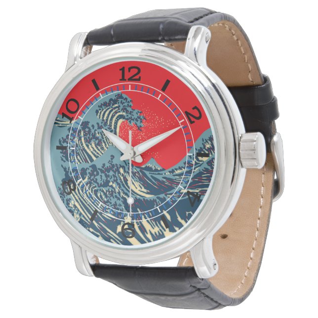 Den Underbara Hokusai-vågen i Vibrant Stil Dial Armbandsur (Vinklad)