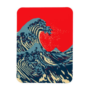 Den Underbara Hokusai-vågen i Vibrant Stil Magnet