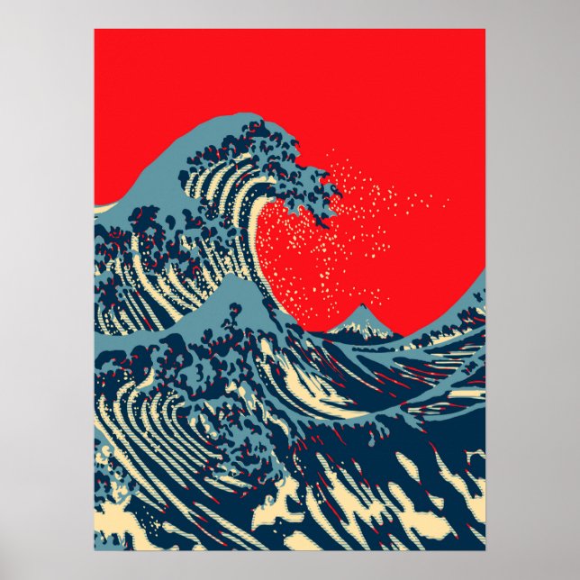 Den Underbara Hokusai-vågen i Vibrant Stil Poster (Framsidan)