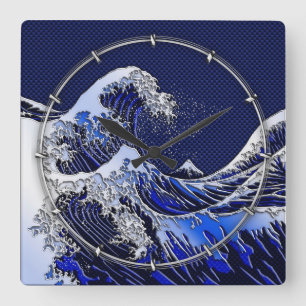 Den Underbara Hokusai Wave-kromfiberdekorn Fyrkantig Klocka