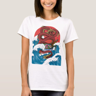 Den Underbara kanagawa-vågen Red Dragon Japanska R T Shirt