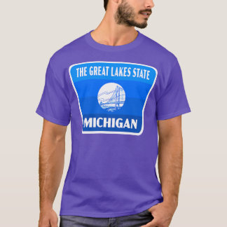 Den Underbara Sjöar staten Michigan Retro Badge Bl T Shirt