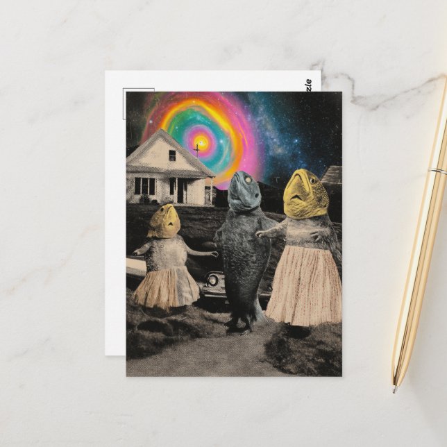 Den underbara surreala fiskfamiljen vykort (Fram/Back In Situ)