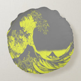 Den Underbara vågans Gult och Gråttets runda fylln Rund Kudde
