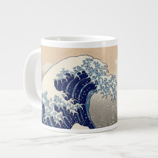 Den Underbara vågen av Kanagawa Hokusai Jumbo Mugg (Framsida vänster)
