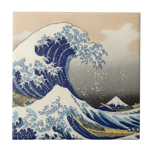 Den Underbara vågen av Kanagawa Hokusai Kakelplatta (Framsidan)