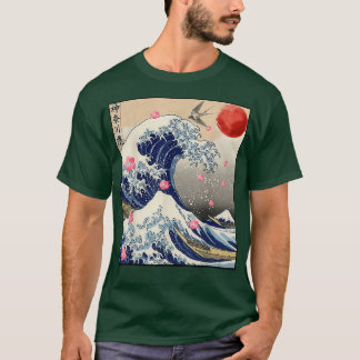 Den Underbara vågen av Kanagawa Japanska Sakura Sa T Shirt
