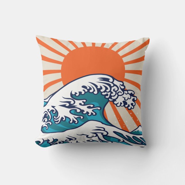 Den Underbara vågen av Kanagawa, japanvågen poster Kudde (Framsida)