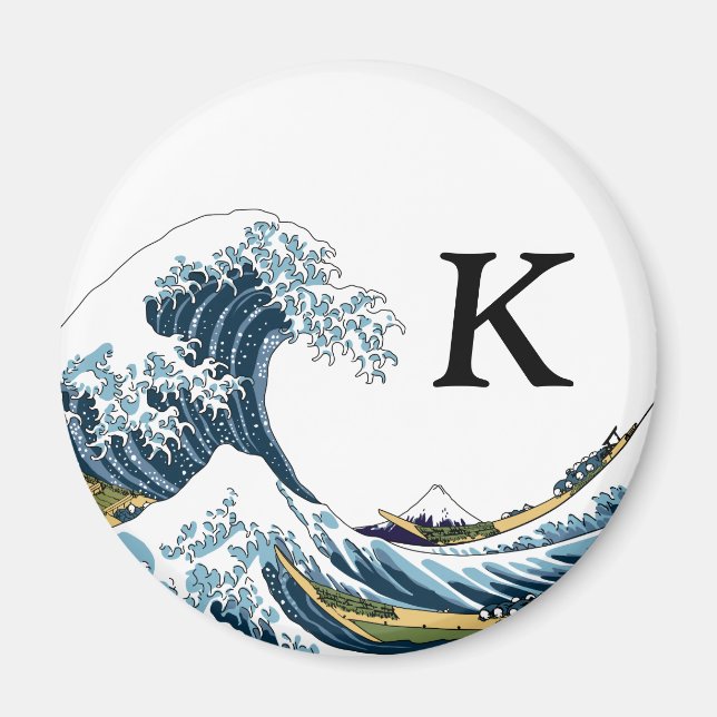 Den Underbara vågen av Kanagawa: Monogram Initial Magnet (Framsidan)