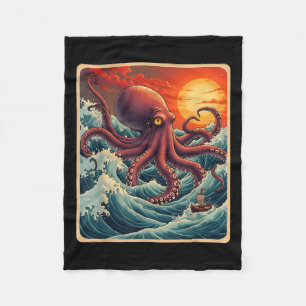 Den Underbara vågen av Kanagawa Octopus Retro Anim Fleecefilt