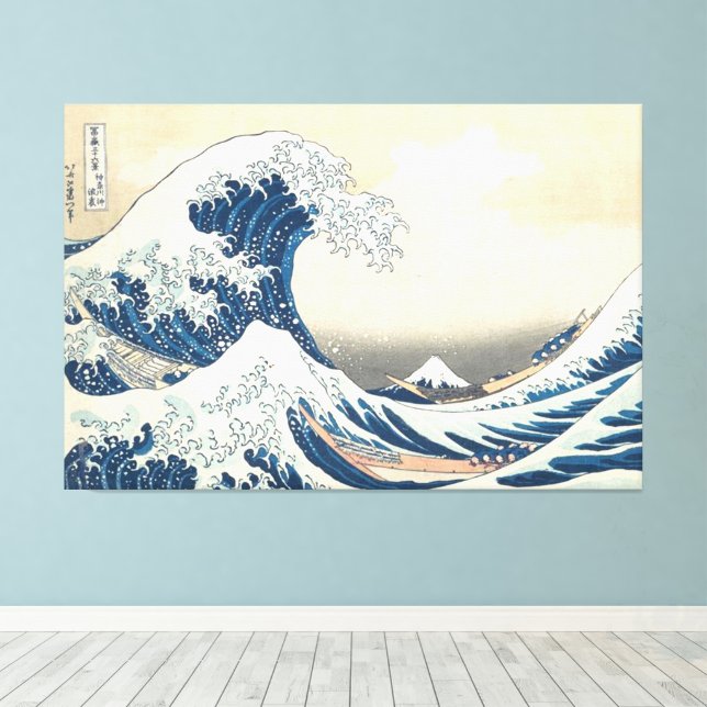 Den Underbara vågen av Kanagawa Ukiyo-e Japansk ko Canvastryck (Insitu (trägolv))