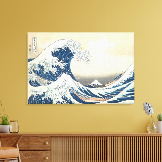 Den Underbara vågen av Kanagawa Ukiyo-e Japansk ko Canvastryck (Insitu (Vardagsrum))