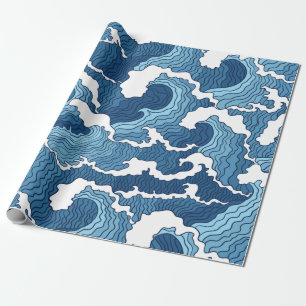 Den Underbara vågen Blue Mönster Presentpapper