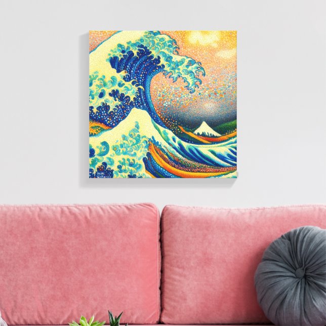 Den Underbara vågen, påfyllnad av Kanagawa v2 Canvastryck (Insitu (Vardagsrum))