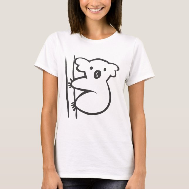 Den unga koalaen i ett träd i svartvitt skissar tee shirt (Framsida)