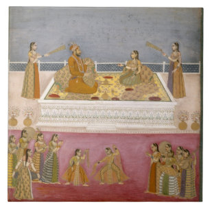 Den unga Mughal kejsareMuhammad schahen på en Kakelplatta