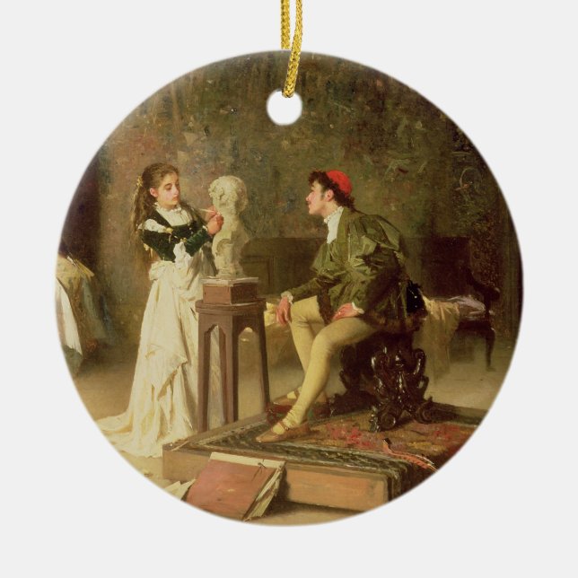 Den unga sculptressen (olja på kanfas) julgransprydnad keramik (Framsidan)