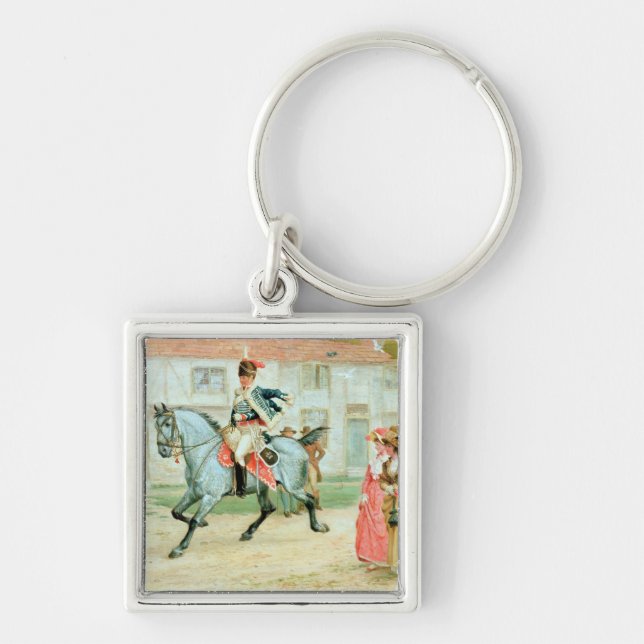 Den unga subalternen fyrkantig silverfärgad nyckelring (Framsidan)