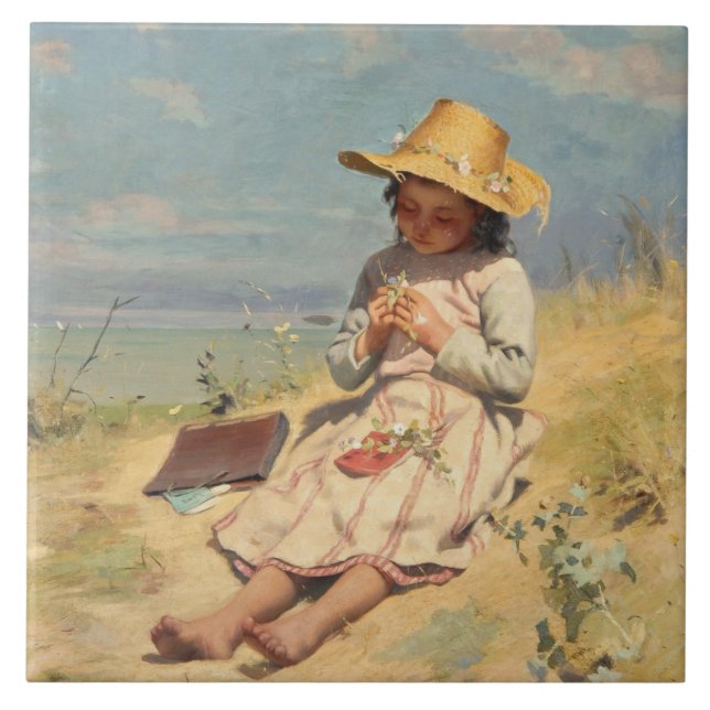 Den unge botanisten (av Paul Peel) Kakelplatta (Framsidan)