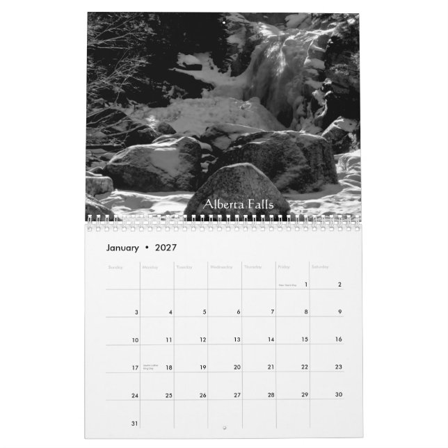 Den uppfriskande naturen bevattnar kalendern kalender (Jan 2027)