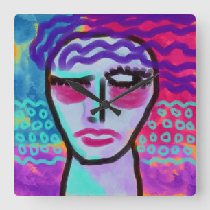 Den ursprungliga Abstrakten Porträtt i en kvinna Fyrkantig Klocka