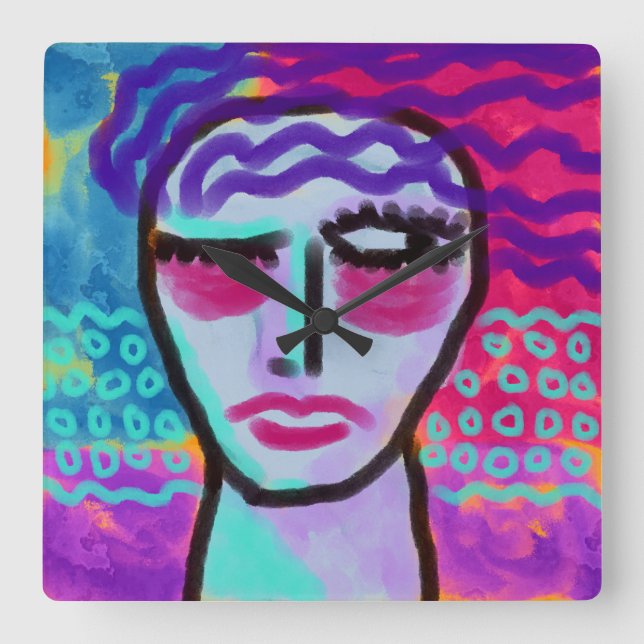 Den ursprungliga Abstrakten Porträtt i en kvinna Fyrkantig Klocka (Framsida)