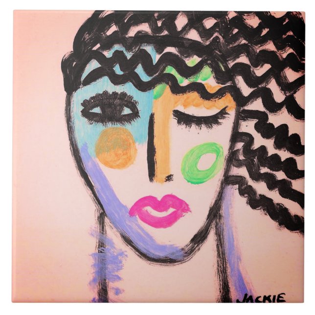 Den ursprungliga Abstrakten Porträtt i en kvinna Kakelplatta (Framsidan)