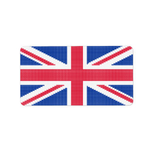 Den ursprungliga kor-stygn designen Union Jack Adressetikett