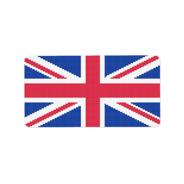 Den ursprungliga kor-stygn designen Union Jack Adressetikett (Framsidan)
