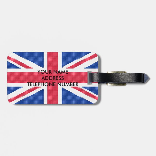 Den ursprungliga kor-stygn designen Union Jack Bagagebricka (Baksida Vågrät)