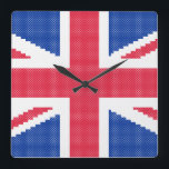 Den ursprungliga kor-stygn designen Union Jack Fyrkantig Klocka<br><div class="desc">Den ursprungliga kor-stygn designen Union Jack</div>