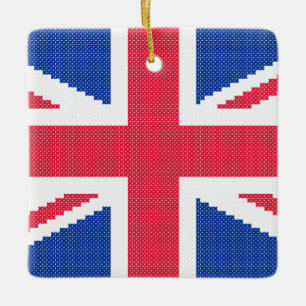 Den ursprungliga kor-stygn designen Union Jack Julgransprydnad Keramik