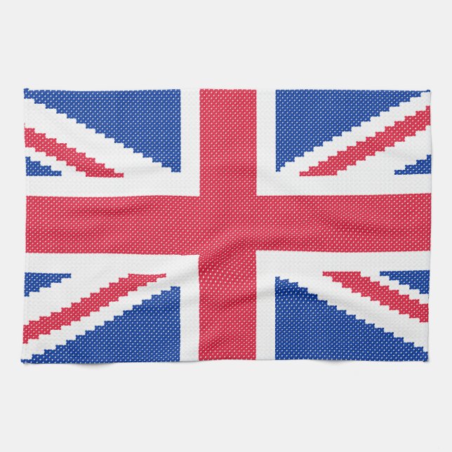 Den ursprungliga kor-stygn designen Union Jack Kökshandduk (Horisontell)
